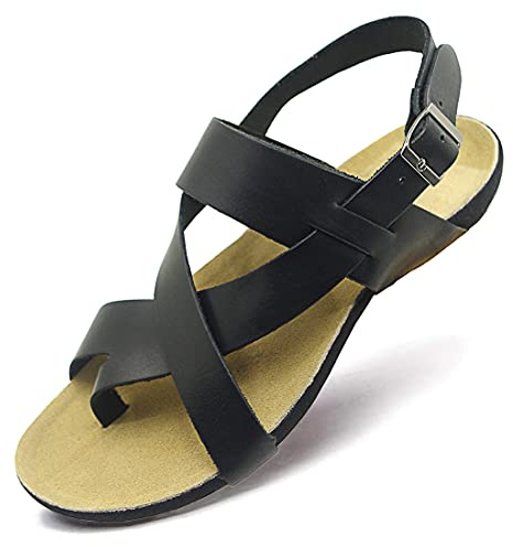 Harssidanzar Men's Leather Sandals For Summer GM202UK,Black,size 8