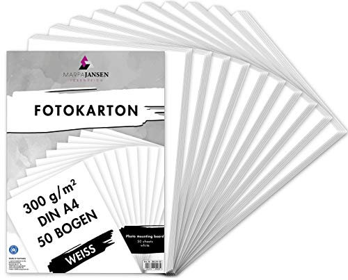 MarpaJansen Fotokarton Weiß Matt, DIN A4, 50 Bogen, 300g/qm, Blauer Engel zertifiziert