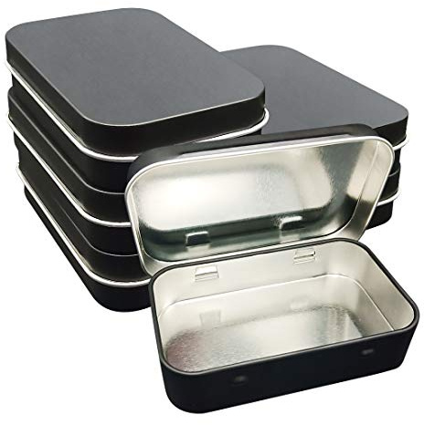 WESTKAIBA 6er Blechdose Kleines leeres Metall, tragbare Mini-Aufbewahrungsbox, Aufbewahrungskoffer aus Metall mit Klappdeckel, 3,7 * 2,4 * 0,8 Zoll, für Geld Münze Süßigkeiten und Schlüssel, Schwarz