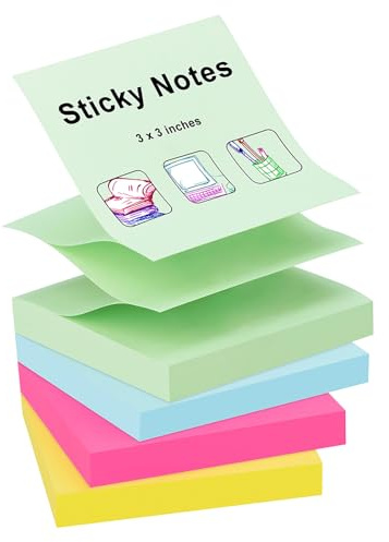 ZCZN Z-Notes Haftnotizen 76x76 mm, Klebezettel in 4 Farben, 4 Blöcke | 100 Blatt pro Block, perfekt für Schule, Zuhause und Büro, Farben: Hellgrün, Hellblau, Magenta, Gelb