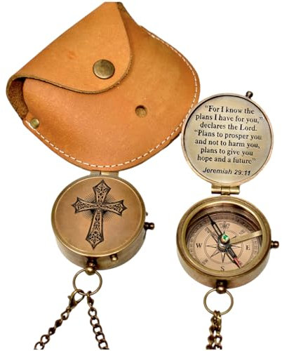 FYNJREX Kompass mit Gravur For I Know, religiöses Geschenk für Männer, Frauen, Jungen, Taufe, Erstkommunion, Abschlussgeschenk, Weihnachten, einzigartiges Geschenk für Sohn, christliches Geschenk