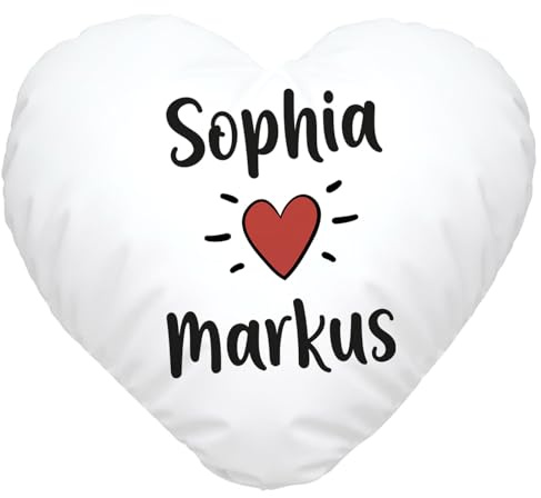 SpecialMe® Herzkissen personalisiert Geschenk Liebe Paare Partner eigene Namen Valentinstag Hochzeitstag Weiss Herz-Kissen