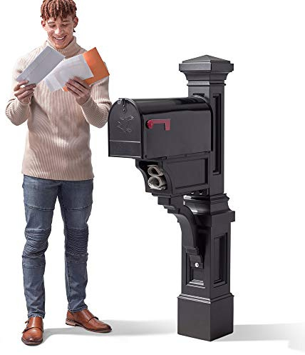 Step2 Atherton Mail Post, Mailbox Not Included, Weather Resistant, Large Outdoor Mailbox Post, Made of Durable Plastic, Easy to Install, Onyx Black