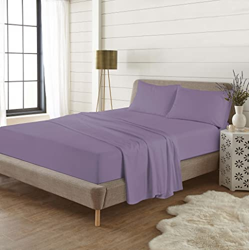 HOMES-LINEN Full Fitted Sheet 100% Brushed Cotton Extra Deep 16/40cm Flannelette Fitted Bed Sheets (Lilac, Pair Of Pillow Cases)