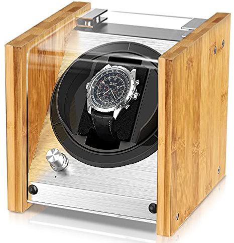 Watch Winder Smith Bamboo Single Watch Winders for Automatic Watches with Timer, Fits Standard to Super Large Size Watch
