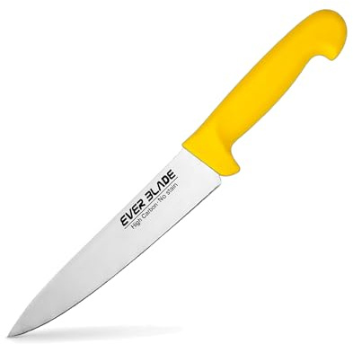 Ever Blade 7.5 Inch Professional Chef Knife - 190mm Blade - HACCP Colour Coded Yellow Handle, Japanese High Carbon Stainless Steel Kitchen Knife, Non-Slip Textured Grip for Catering & Poultry Prep