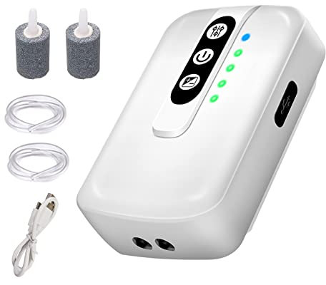 DONGKER Aquarium Sauerstoff Luftpumpe, Tragbare Super Leise Sauerstoff-Bubbler-Belüfter, AC/DC-Dual-Modus mit einem/zwei Ausgängen für den Transport von Fischen im Freien
