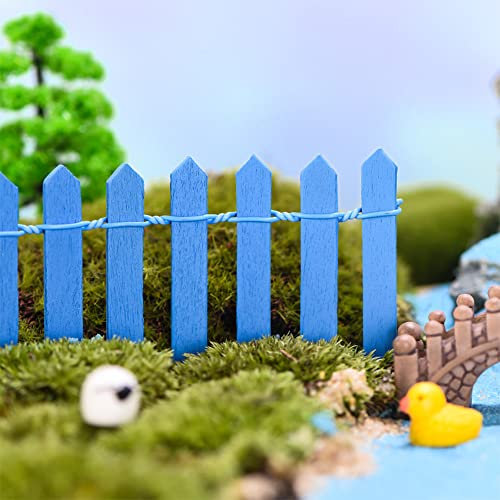 5×90cm Miniatur Zaun Holzzaun Deko Gartenzaun Mini Zaun Grenze Bonsai Fee Garten Dekoration Terrarium Puppen DIY-Dekor Lattenzaun Dekorative für Miniaturgarten Feengarten Steckzaun Ornament (2, Blau)