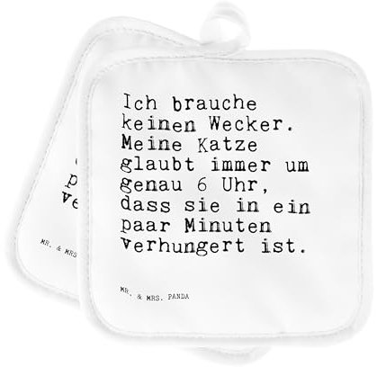 Mr. & Mrs. Panda Topfuntersetzer Ich Brauche keinen Wecker - Geschenk, Topflappen, topfhalter, Set, Hunde, Liebe, Sprüche, Katze, Topfhandschuhe, Partner, 2er, Katzen, witzig