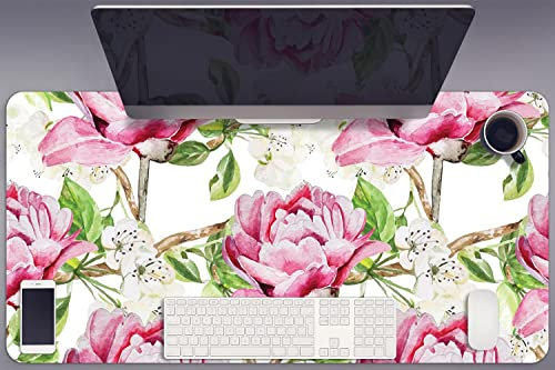 Decormat Schreibtischunterlage 120x60cm Schutzmatte Gaming-Matte - Rosa Pfingstrosen