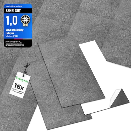 PVC Bodenbelag in Dunkelgrau - Vinylboden mit Betoneffekt - Selbstklebender Holzboden aus recyceltem Material - 60,96 x 30,48 x 0,2cm -16 Stück für circa 2,97qm - Klebefliesen