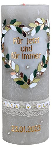 Cerziies® Hochzeitskerze Rosa und Paul mit Namen und Datum, individuell und handverziert 1674