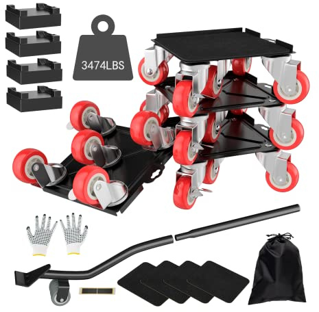 MYUEA Furniture Dolly,Furniture Movers with 5 Wheels,Carbon Steel Panel Heavy Duty Dolly,Maximum Load 3474LBS,Furniture Lifter with 5 360° Rotatable Rubber Universal Wheels(Black,6.89x6.9 in)