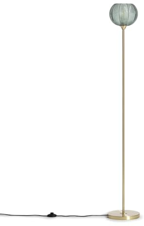 LEDKIA LIGHTING - Lampada da Terra Metallo e Vetro | Design Elegante Anni '20 | Paralume Sferico con Rilievi | Compatibile con Lampadine E27 | Uso Interno, Verde