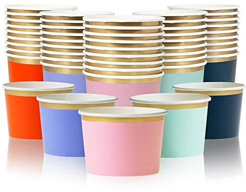 Coupes à Glace en Papier Confettiville, 50 pièces, Bols Jetables de 9 oz pour Desserts Chauds ou Froids, 5 Couleurs, Finition Dorée