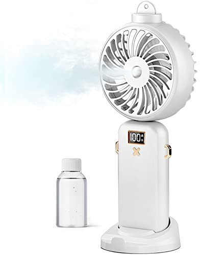 Portable Fan,Mini HandHeld Fan Rechargeable Battery Operated Misting Fan,Personal Hand Held Fan with Water Mist Spray,5Speeds,90°Foldable,USB Desk fan for Travel Outdoor White