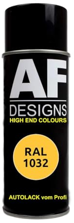 Alex Flittner Designs Spraydose RAL1032 GINSTERGELB Spraydose glänzend | RAL Spraydose in 400 ml. Exaktes Farbergebniss nach RAL Norm. Leuchte Farben, Sehr schnelle Trockung und extrem lange