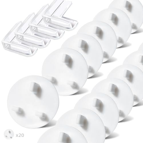 20 pcs Baby Plug Socket Covers UK, Child Proof Plug Socket Covers UK, Safety Plugs for Sockets UK, Socket Covers Baby UK, Plug Covers for Sockets UK, Plug Protectors Baby UK & 4 pcs Corner Protectors