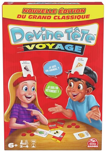 Devine Tête Voyage - Jeu de Société Famille - Bandeaux et Devinettes - Devinez L’Illustration De La Carte Qui Est sur Votre Tête - Jeu De Cartes - Version Française - Jouet Enfant 6 Ans et +