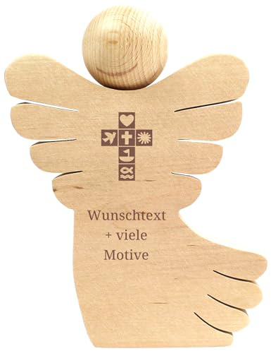 Geschenkissimo Trauerengel aus Holz mit Gravur – personalisiert mit Name, Datum, Spruch + Motiv - Engel für Trauernde, Erinnerung an Verstorbene, Grabschmuck, Trauerschmuck, Trauergeschenk