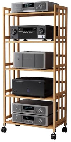 mueble equipo hifi Armario Rack De Audio Móvil De Bambú Soporte Para Componentes Estéreo Con Ruedas Estante Vertical Para Tocadiscos Amplificadores Multimedia Con Estante Ajustable ( Color : 5 TIER-15