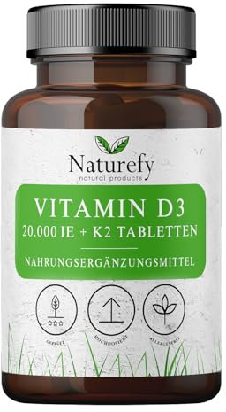 Vitamin D3 K2 Hochdosiert 20.000 – 240 Tabletten – VitaminD 20.000 IE – Vitamin D3 K2 Tabletten – Vitamine D3 + K2 Hochdosiert