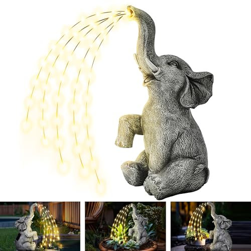 GIGALUMI Upgraded Elephant Statue Garden Decoration True Watering Elephant Figure Solar Powered LED Lights, Gifts for Mum, Birthday Gifts for Women, for mum(15.7 Inch/ 40 cm)