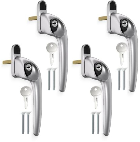 Bwintech 4 Pcs Offset Satin Chrome UPVC Zinc Alloy Window Handle,Right Hand, 43mm Spindle for Indoor and Outdoor UPVC Window