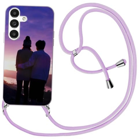 DCPPCY Personalisierte Handyhülle mit Handykette für Samsung Galaxy S21 5G–Selbst gestalten mit eigenem Foto oder Text–Individuelle Silikonhülle in Violett,stoßfest–Einzigartiges Design