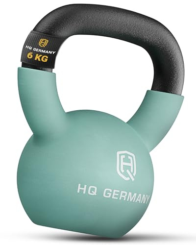 HQ Germany® Kettlebell Neopren [optimaler Bodenschutz] - Kugelhantel 2-32kg | Einteiliger Gusskern, pulverbeschichteter Griff, ±2% kalibriert, ergonomisch je Gewicht, Neoprenschicht