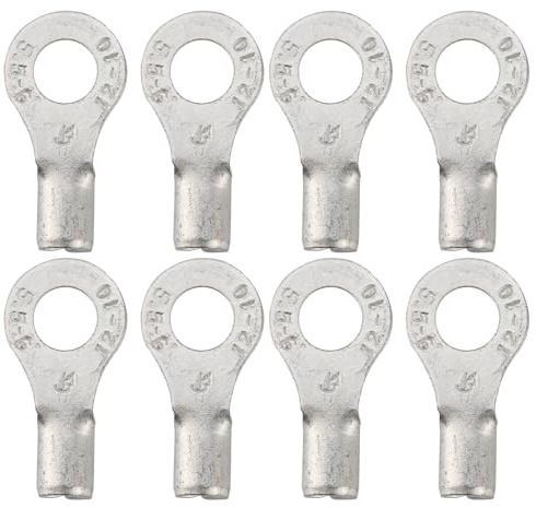 Teansic Lot de 50 cosses à anneau non isolées, AWG12-10 connecteurs à sertir pour fils électriques, bornes à sertir en cuivre rouge de 6,35 mm