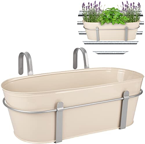 alles-meine.de GmbH Hänge - Topf/Blumentopf/Balkonkasten Farbwahl Ø 50 cm - mit Haken - Metall - weiß/Creme/wollweiß/Ecru/Champagner - oval - länglich - Hängend -..