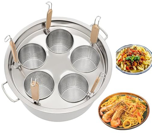 Kindevieft Set di Inserti per Cuocipasta Pentola per Pasta in Acciaio Inox con Cestello per Scolapasta Multipots Utensile da Cucina per Cucina di Casa Ristorante Tagliatelle Gnocchi Pasta,5Holes