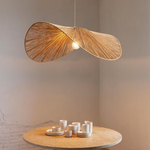 Vintage Hanfseil Pendelleuchte Esstisch Pendellampe Retro Handgewebt Lampenschirm Hängeleuchte Natürliche Hängelampe E27 Höhenverstellbar Kronleuchter Cafe Bar Schlafzimmer Esszimmer Beleuchtung(40CM)
