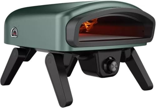 Nero Forno portatile per pizza a gas da 14 pollici, pietra per pizza antiaderente, isolamento a doppia parete | 550°C in 15 min | Collegamento gas incluso, perfetto per esterni e barbecue (verde)