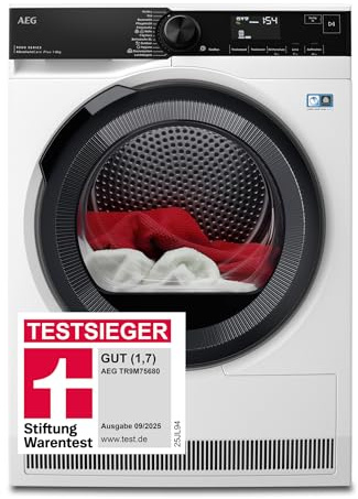 AEG Wärmepumpentrockner 8 kg, Testsieger der Stiftung Warentest 2025, Serie 9000: AbsoluteCarePlus Daunentrocknung, Punktgenaue Trockenergebnisse mit 3D-Scan Restfeuchteermittlung, TR9M75680
