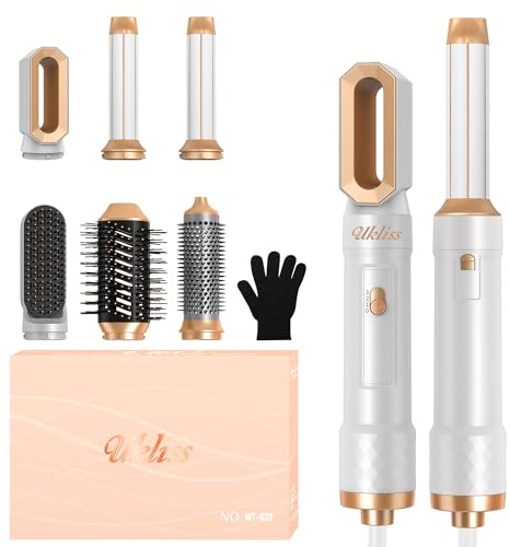 UKLISS Pro Airstyler 6 in 1, Haarstyler Set mit Hair Dryer Brush, Haartrockner Ionen, Warmluft Lockenstab Automatisch, Thermal brush, Warmluftbürste, Haarföhn Geschenkset für Frauen (Weiß)
