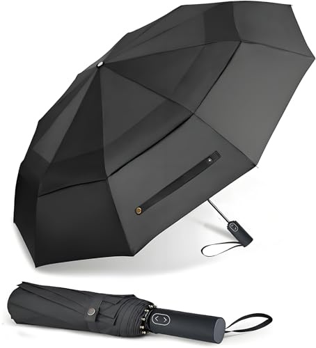 MRTLLOA 49/54/62 Inch Large Folding Golf Umbrella, Oversize Double Canopy Vented 10 Ribs Windproof Compact Travel Umbrellas for Rain(49 Inch, Black)