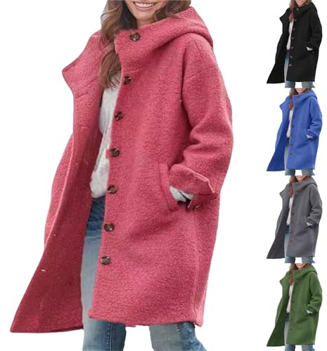 CUTeFiorino Manteau d'hiver long et chaud en laine pour femme - Manteau élégant - Trench en laine - Noir - Manteau d'hiver à capuche - Manteau d'hiver élégant - Couleur unie - Manteau trapèze - Trench