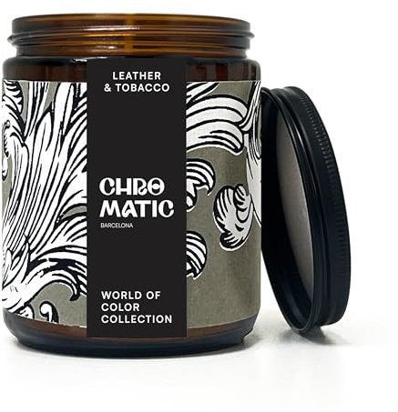 Leather and Tobacco Scented Candle for Women, 9oz Candle for Home Scented with Leather and Tobacco, 9 oz Coconut Soy Wax Candle with 50 Hour Burn Time, Hand Painted Labels.
