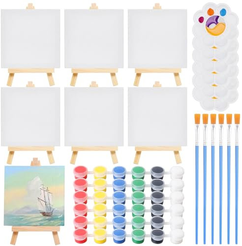 UZSUZZ Set di 30 pezzi Mini Cavalletti con tela d'arte Mini tele con cavalletto pittura con Cavalletto Pittura Cavalletto da Tavolo di Legno per artisti principianti hobbisti