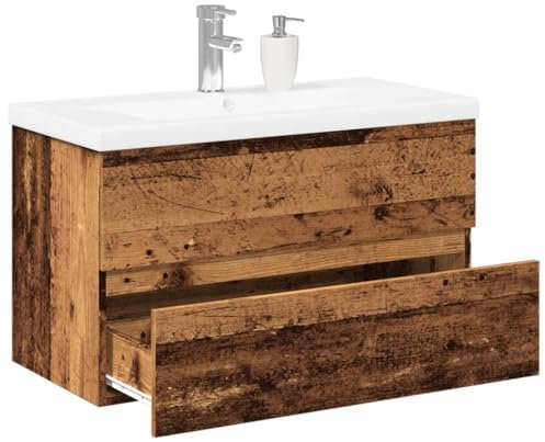 Mobile lavabo rustico con lavabo integrato in finitura legno stagionato 81x39,5x49 cm