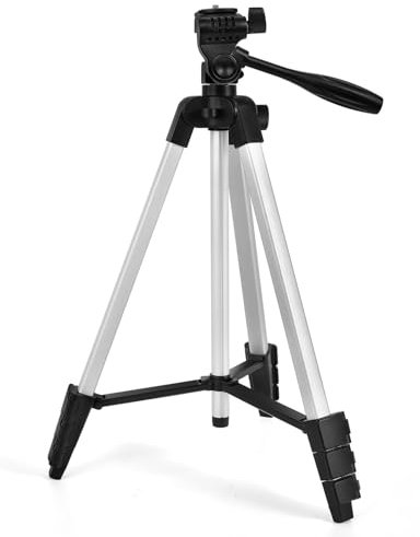 Xincere 137 cm Lightweight Aluminum Laser Level Tripod Stand with Bubble Level, Quick Release Plate with 1/4-20 Screw Mount for Laser Line Leveling Device, Silver