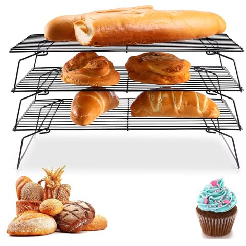 Jasfyee 3 Tier Baking Cooling Rack, Non Stick Wire Cake Racks, Collapsible Cake Cooling Rack For Baking - Iron Construction, Foldable Legs, Heat-Resistant & Dishwasher Safe-Baking Tools & Accessories