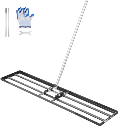 VEVOR Rastrello Livellatore per Prato, Livellatore in Acciaio al Carbonio Antiruggine con Manico da 2130 mm, Piastra di Base da 254 x 1219 mm Regolabili per Campo da Golf da Giardino