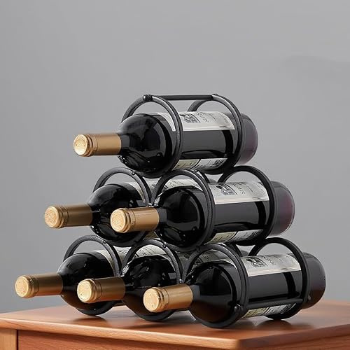 Eisen Tisch Weinregal für 6 Flaschen, Weinregal Metall, Flaschenregal, Weinregal Schwarz, Flaschenregal Schmal, Flaschenaufbewahrung, Flaschenregal für Tisch, Schrank & Speisekammer (Dia 9cm)