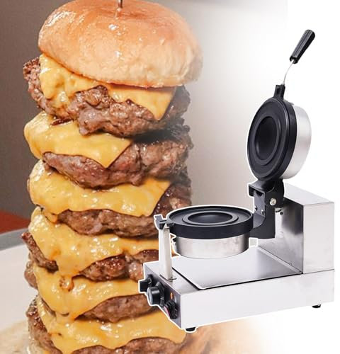 ZHJOPP Electric hamburger waffle maker, non-stick and 180° rotating function waffle maker, stainless steel design, suitable for home and commercial use (A)