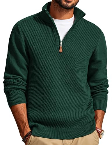 PJ PAUL JONES Jersey de cuello alto para hombre con cremallera 1/4, jersey de manga larga con cuello de tortuga, suéter de invierno, verde oscuro, XXL