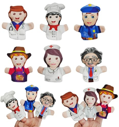 KEMUZ 6 Pcs Marionetas de Mano para Niños - Juguetes de Dedo Suaves con Familia de Animales, Regalo Ideal para Cuentos, Cumpleaños, Bautizo y Fiestas Infantiles (6 Profesiones)