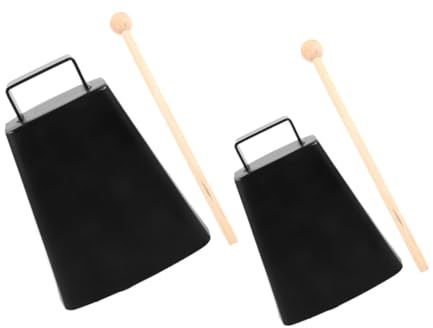 YARNOW Campanacci Percussione a Mano 2 Set con Bacchette Nero in Ferro e Legno, Leggero dal Design Unico, per Insegnamento di Gruppo e Casa
